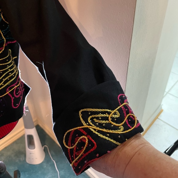 Ladies M Festive Colorful Waist Jacket. Detailing on front & cuff. 100% Cotton. - Picture 13 of 16